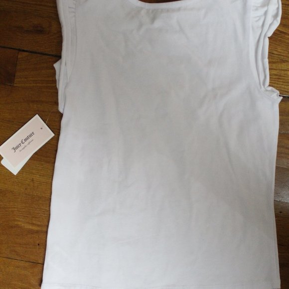 NEW JUICY COUTURE ruffle sleeve top t-shirt white Sz 12 NWT - Picture 2 of 5